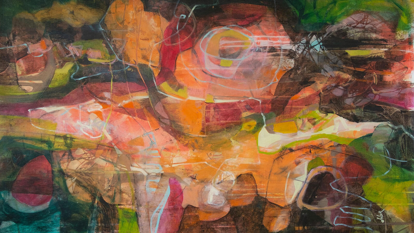 Abstract contemporary painting in warm tones by Dominique Normand