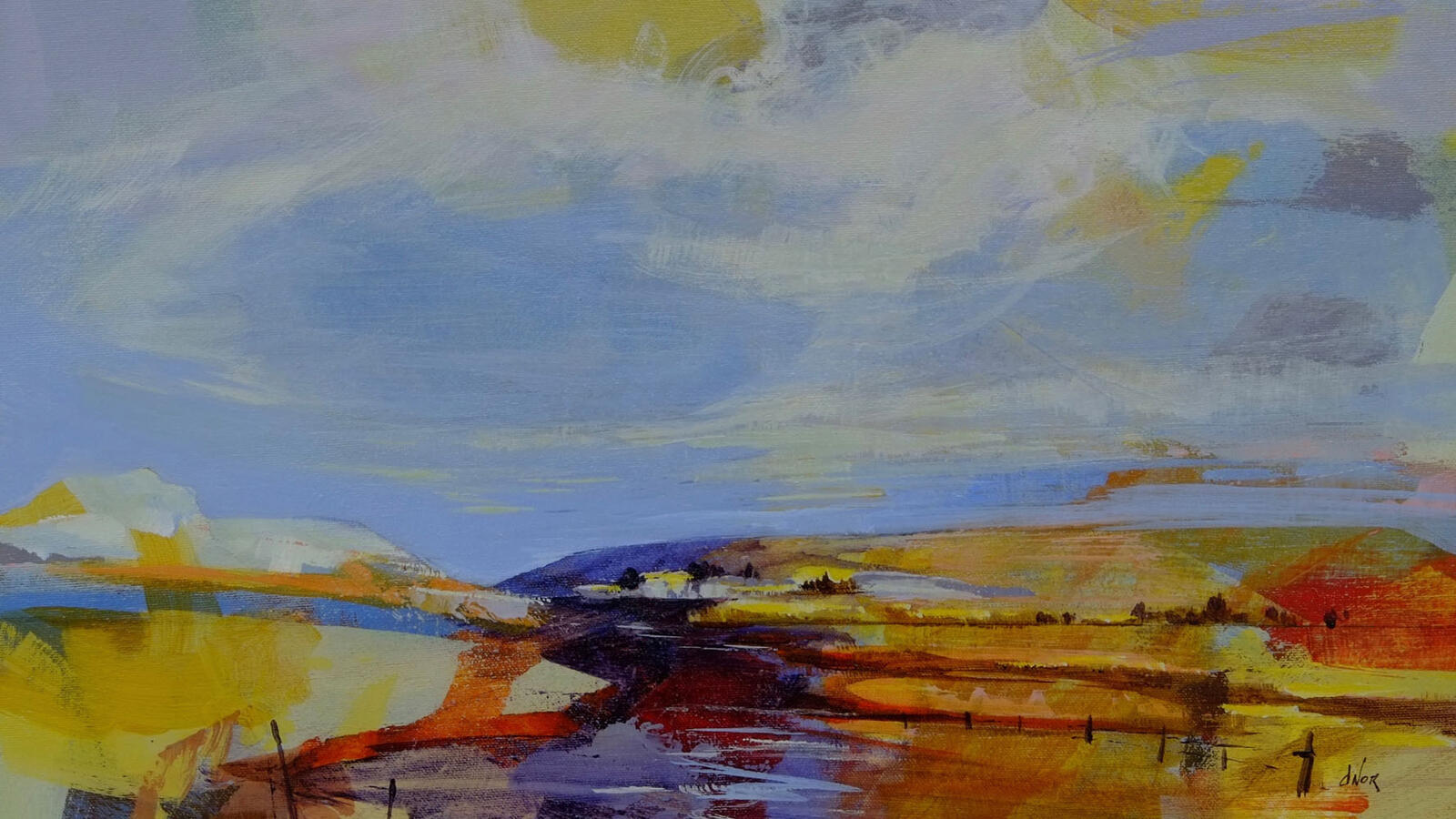 Abstract contemporary painting in blue tones by Dominique Normand