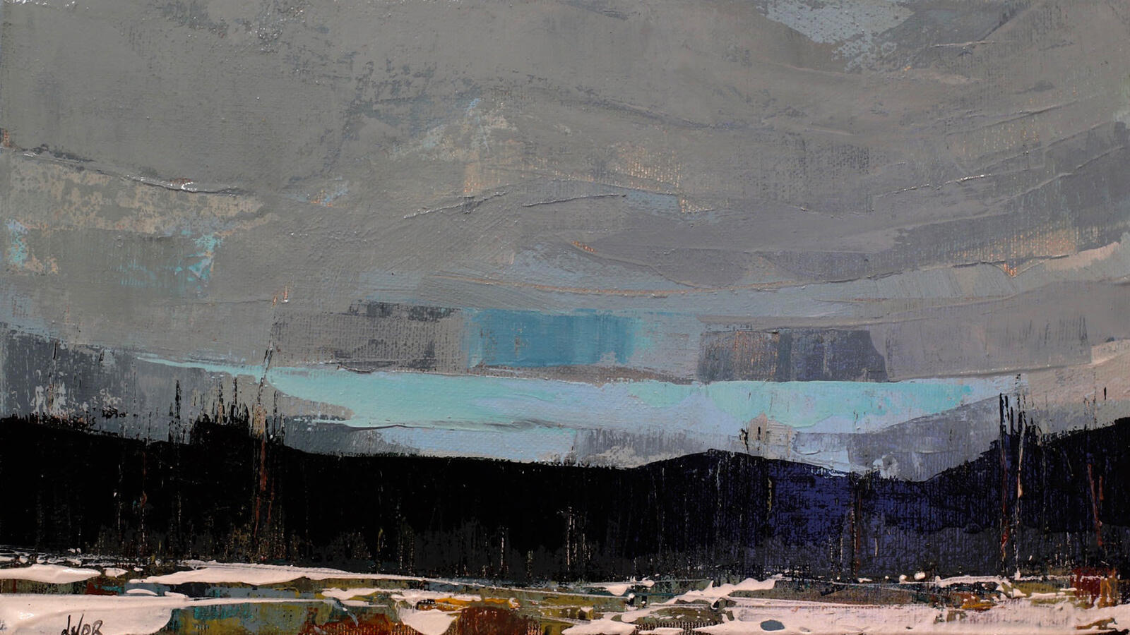 Abstract contemporary painting in blue tones by Dominique Normand