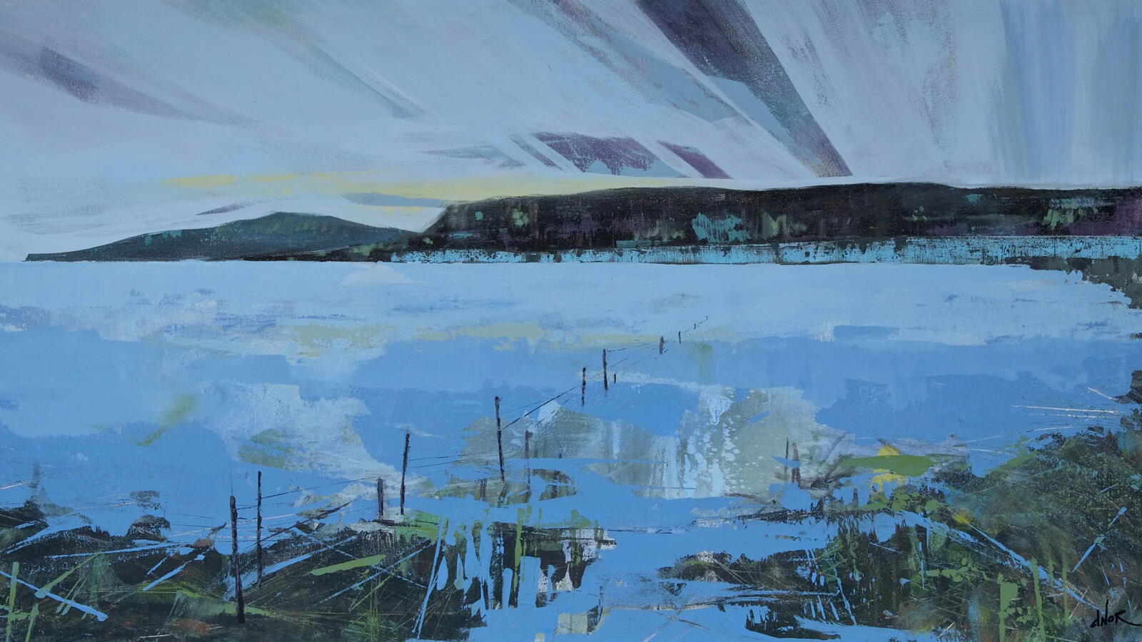 Abstract contemporary painting in blue tones by Dominique Normand