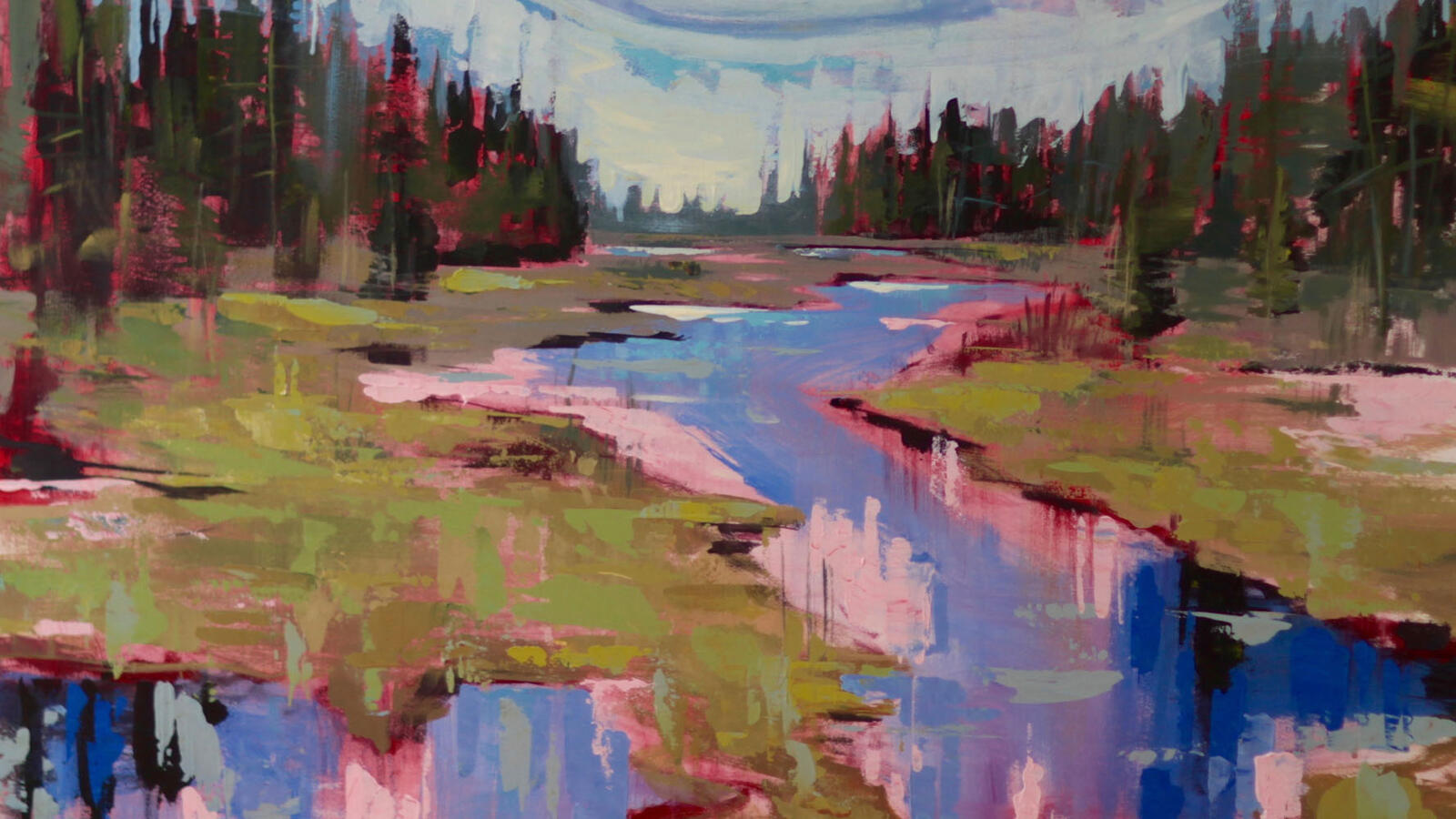 Abstract contemporary painting in blue tones by Dominique Normand