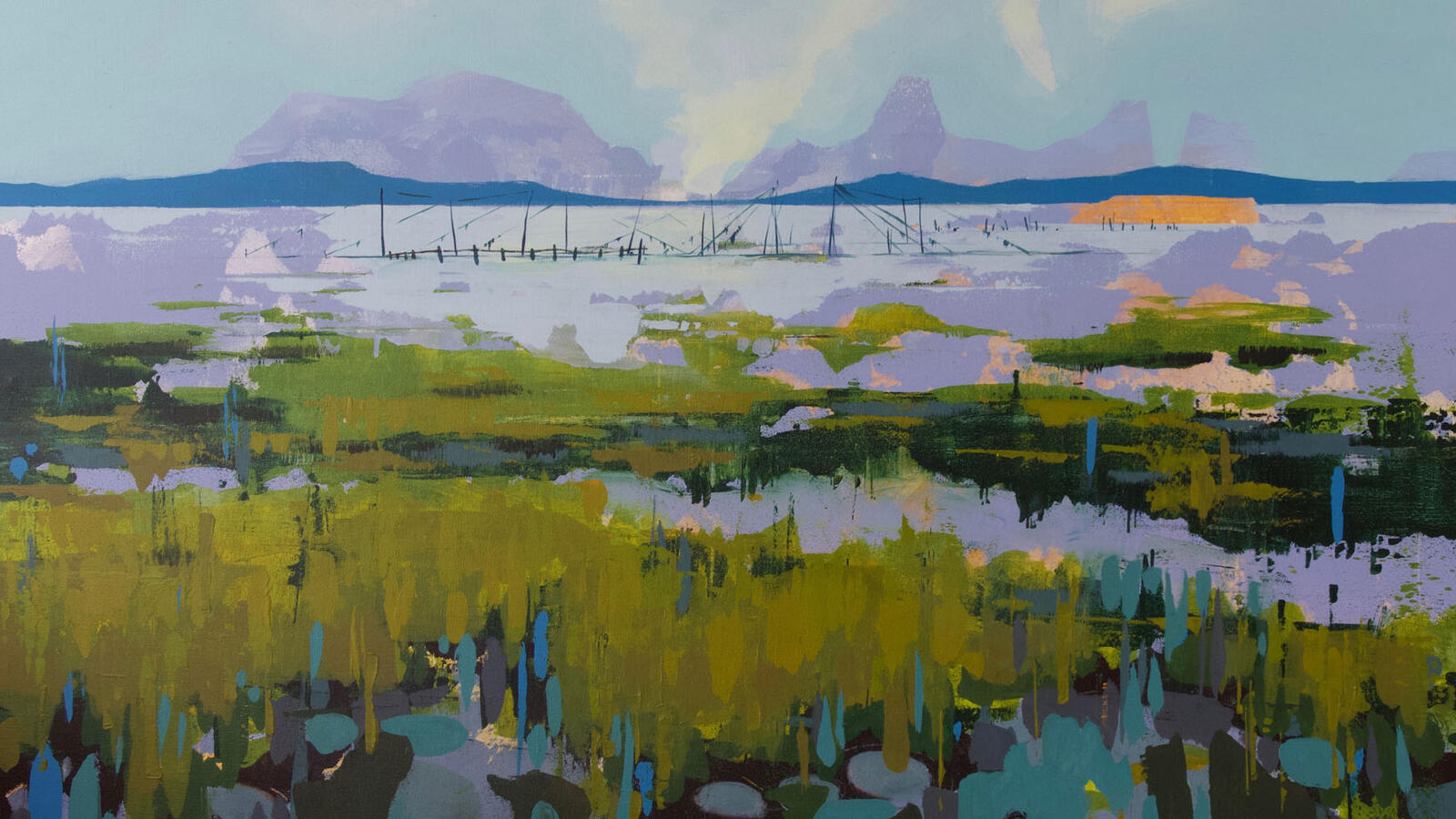 Abstract contemporary painting in blue tones by Dominique Normand