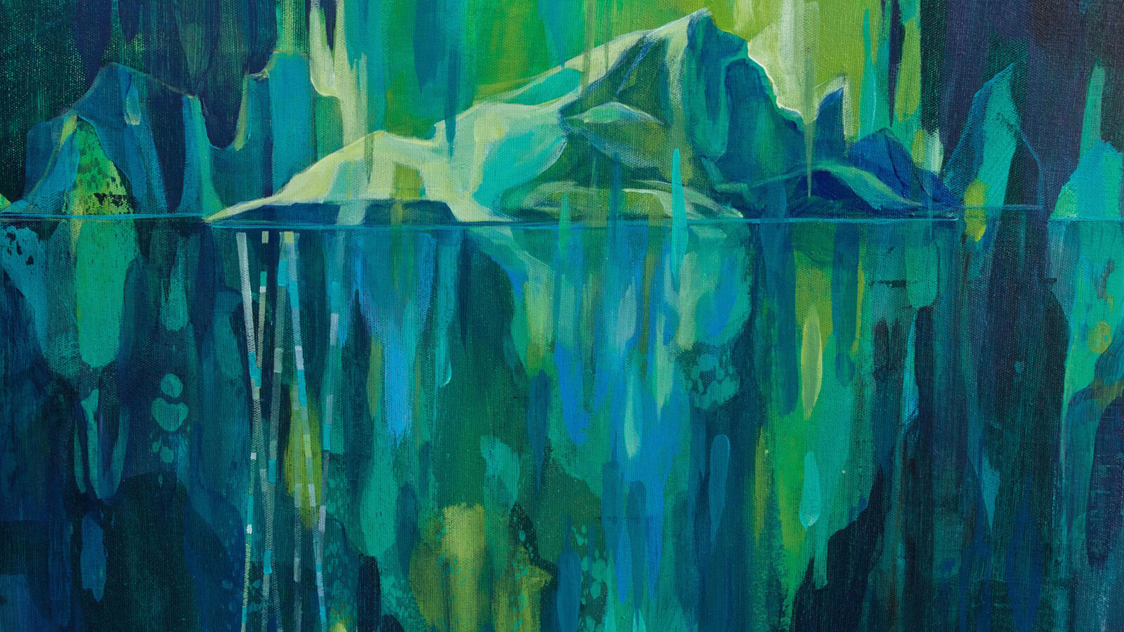 Abstract contemporary painting in blue and turquoise tones by Dominique Normand