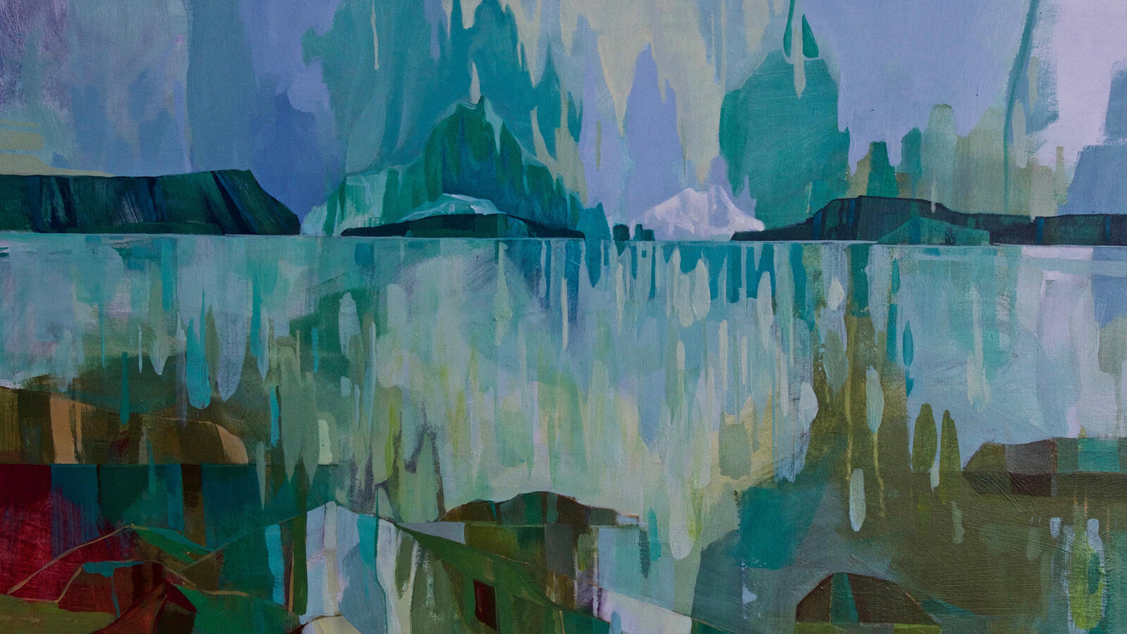 Abstract contemporary painting in blue and turquoise tones by Dominique Normand