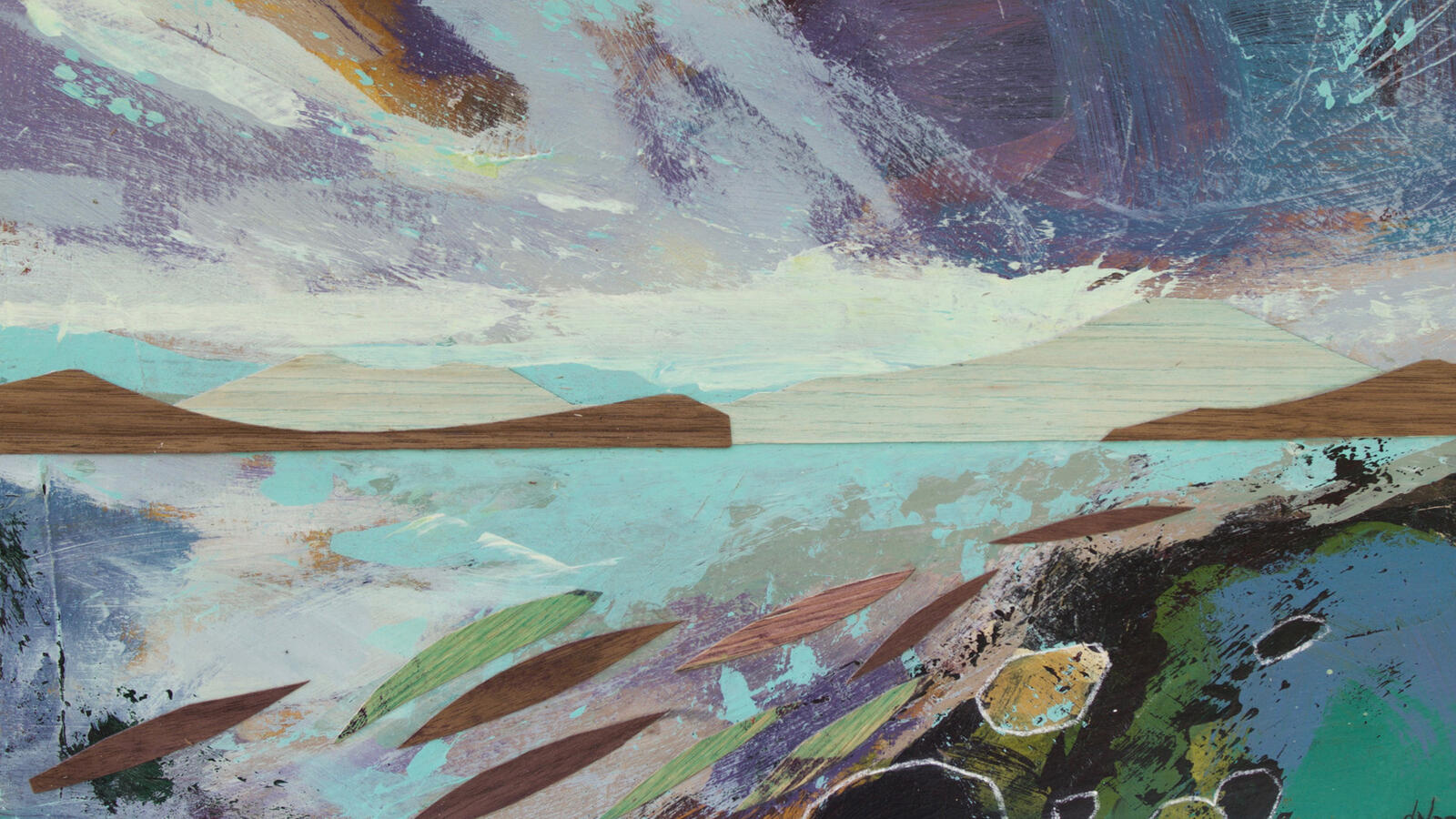 Abstract contemporary painting in blue and turquoise tones by Dominique Normand